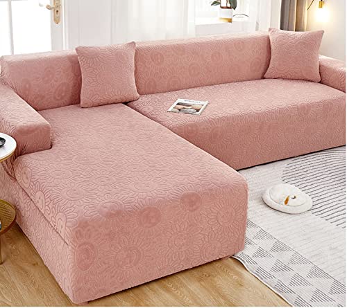 OwkHome Stretch-Sofabezug Aus Jacquard, Universelle Passform, Dicker Möbelschutz, Rutschfester Schonbezug for 1-Sitzer(Pink,2 Seater+2 Seater) von OwkHome