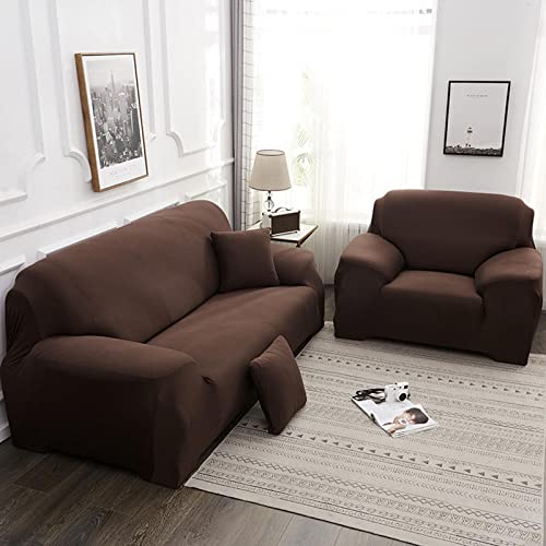 OwkHome Stretch-Sofabezug Aus Polyester-Jacquard, rutschfest, Waschbar, Couchschutz, 2-Sitzer, for Wohnzimmer(Coffee,4 Seater(235-300cm)) von OwkHome