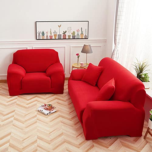 OwkHome Stretch-Sofabezug Aus Polyester-Jacquard, rutschfest, Waschbar, Couchschutz, 2-Sitzer, for Wohnzimmer(Red,4 Seater(235-300cm)) von OwkHome