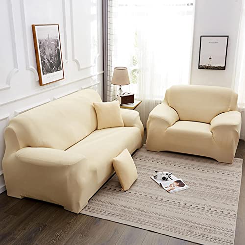 OwkHome Stretch-Sofabezug Aus Polyester-Jacquard, rutschfest, Waschbar, Couchschutz, 2-Sitzer, for Wohnzimmer(Yellow-1,1 Seater(90-140cm)) von OwkHome