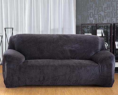 OwkHome Stretch-Sofabezug Aus Samt Mit Rutschfestem Schaumstoff, Waschbarer Elastischer Möbelschutz(Grey,1 Seater 90-140cm) von OwkHome
