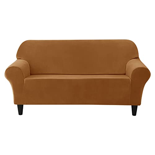 OwkHome Stretch-Sofabezug Aus Samt for 1-4-Sitzer-Couches, Liegemöbelschutz(Brown,2 Seater 140-185cm) von OwkHome