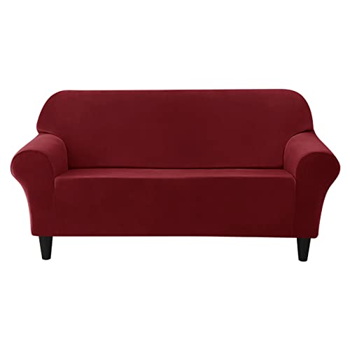 OwkHome Stretch-Sofabezug Aus Samt for 1-4-Sitzer-Couches, Liegemöbelschutz(Red Wine,3 Seater 190-230cm) von OwkHome