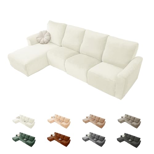 OwkHome Stretch-Sofabezug Aus Samt for Liegestühle, Universelle Passform, Rutschfester Möbelschutz for Haustiere(White,Chaise Lounge) von OwkHome