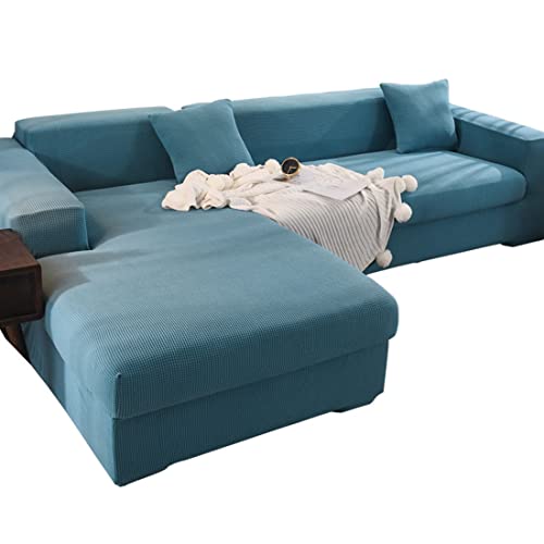 OwkHome Stretch-Sofabezug In L-Form, Ecksofa-Schonbezug, Rutschfester Möbelschutz(Blue,4 Seater+4 Seater) von OwkHome