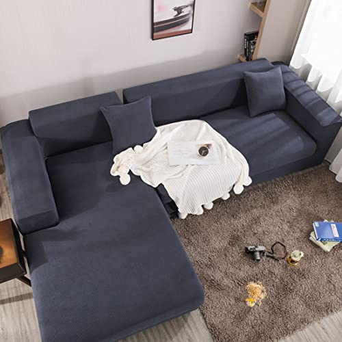 OwkHome Stretch-Sofabezug In L-Form, Ecksofa-Schonbezug, Rutschfester Möbelschutz(Light Blue,3 Seater(185-230cm)) von OwkHome