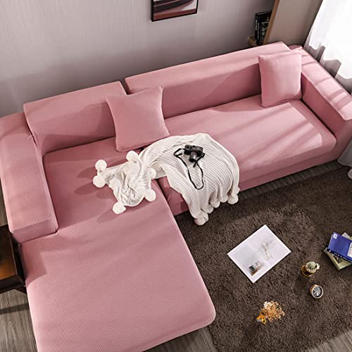 OwkHome Stretch-Sofabezug In L-Form, Ecksofa-Schonbezug, Rutschfester Möbelschutz(Pink,1 Seater(90-140cm)) von OwkHome