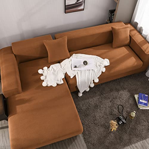 OwkHome Stretch-Sofabezug In L-Form, Waschbar, Elastisch, Möbelschutz for Ecksofas(Khaki,4 Seater+4 Seater) von OwkHome
