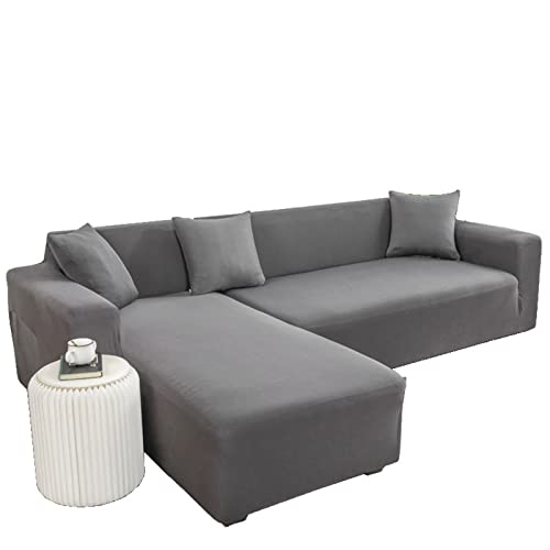 OwkHome Stretch-Sofabezug In L-Form, rutschfest, Waschbar, Möbelschutz(Grey,1 Seater(90-140cm)) von OwkHome