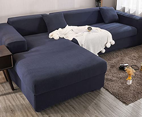 OwkHome Stretch-Sofabezug In L-Form Aus Jacquard, Rutschfester Möbelschutz for Ecksofas(Blue,3 Seater+3 Seater) von OwkHome