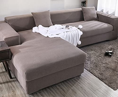 OwkHome Stretch-Sofabezug In L-Form Aus Jacquard, Rutschfester Möbelschutz for Ecksofas(Khaki,4 Seater+4 Seater) von OwkHome