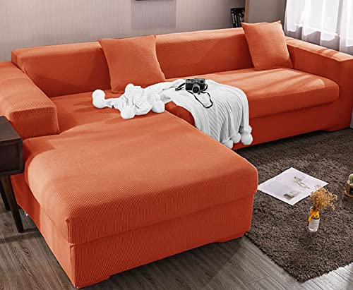 OwkHome Stretch-Sofabezug In L-Form Aus Jacquard, Rutschfester Möbelschutz for Ecksofas(Orange,3 Seater+3 Seater) von OwkHome