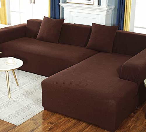 OwkHome Stretch-Sofabezug In L-Form Mit Elastischer Unterseite, Weicher Sofaschutz for Anbaumöbel(Deep Coffee,3 Seater+4 Seater) von OwkHome