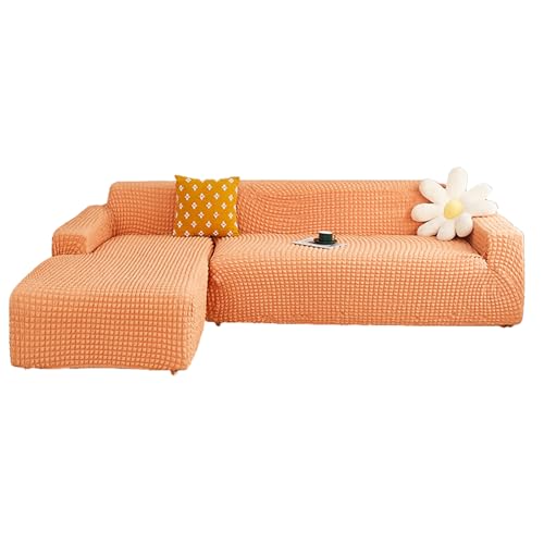 OwkHome Stretch-Sofabezug In L-Form Mit Rutschfestem Chaiselongue-Möbelschutz for Ecksofa(Orange,4+4 Seater) von OwkHome