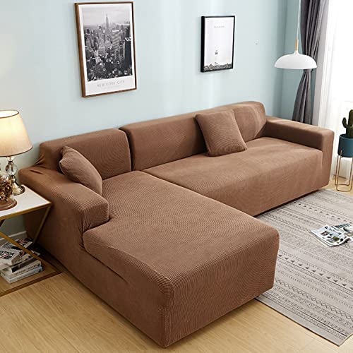 OwkHome Stretch-Sofabezug In L-Form Mit Rutschfestem Design – Möbelschutz(Brown,3 Seater+4 Seater) von OwkHome