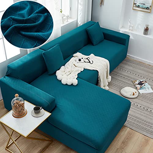 OwkHome Stretch-Sofabezug In L-Form Mit Rutschfester Elastischer Unterseite for Wohnzimmermöbel(Dark Blue,3 Seater+4 Seater) von OwkHome