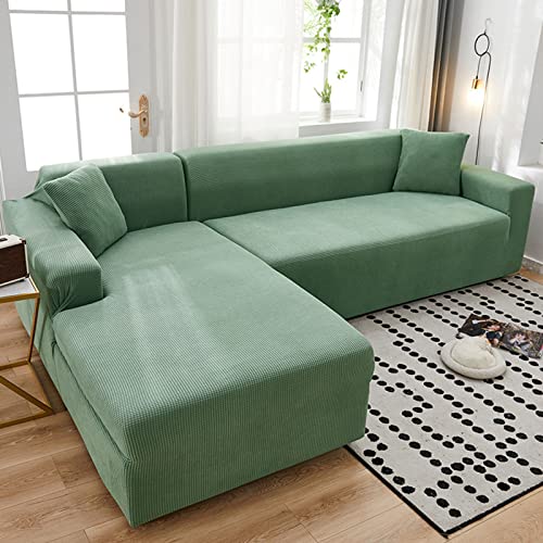 OwkHome Stretch-Sofabezug In L-Form – Rutschfester Möbelschutz(Green,2 Seater(145-185cm)) von OwkHome