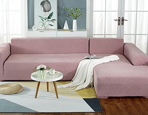 OwkHome Stretch-Sofabezug In L-Form – Rutschfester Möbelschutz(Pink,3 Seater+4 Seater) von OwkHome