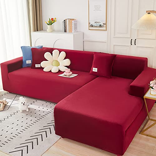 OwkHome Stretch-Sofabezug In L-Form – Rutschfester Möbelschutz(Red,3 Seater+3 Seater) von OwkHome