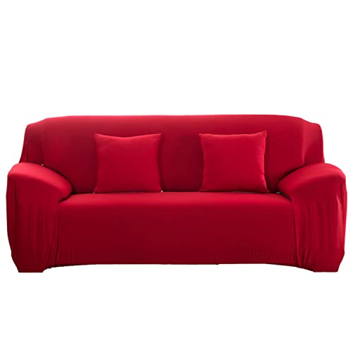 OwkHome Stretch-Sofabezug Mit Elastischem Rand, Weicher Möbelschutz for 1-3-Sitzer-Sofas(Red-2,1 Seater(90-140cm)) von OwkHome
