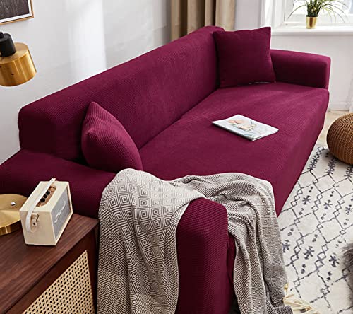 OwkHome Stretch-Sofabezug Mit Elastischer Unterseite, Waschbarer Möbelschutz for 2-Sitzer-Couch(Deep Purple,3 Seater(190-230cm)) von OwkHome