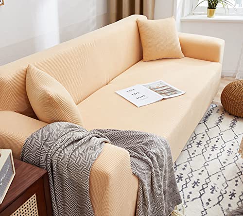 OwkHome Stretch-Sofabezug Mit Elastischer Unterseite, Waschbarer Möbelschutz for 2-Sitzer-Couch(Yellow-1,1 Seater(90-140cm)) von OwkHome