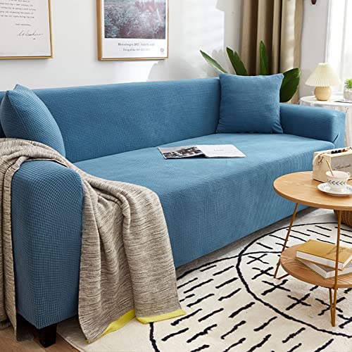 OwkHome Stretch-Sofabezug Mit Elastischer Unterseite for 1-4-Sitzer-Sofas, Einfarbiger Möbelschutz Aus Polyester(Blue-2,1 Seater(90-140cm)) von OwkHome