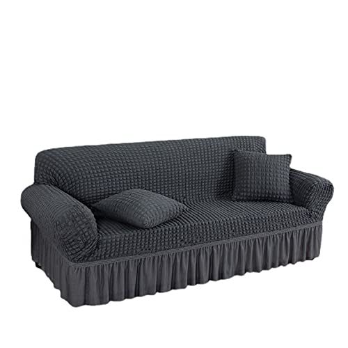 OwkHome Stretch-Sofabezug Mit Elegantem Rock, Rutschfester, Waschbarer Möbelschutz(Grey,4 Seater(235-300cm)) von OwkHome