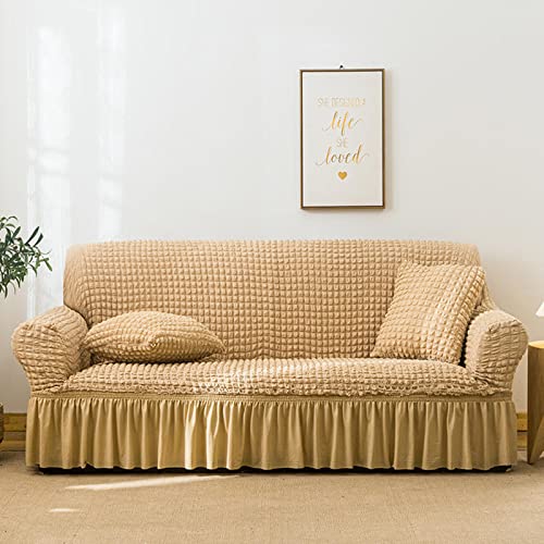 OwkHome Stretch-Sofabezug Mit Elegantem Rock, Rutschfester Möbelschutz, Waschbarer Schonbezug for Das Wohnzimmer(Yellow,2 Seater(145-185cm)) von OwkHome