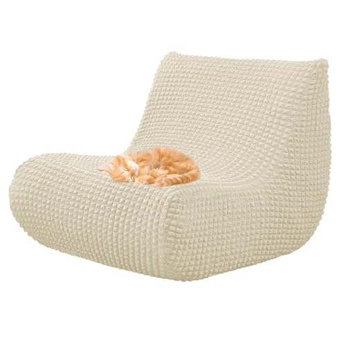 OwkHome Stretch-Sofabezug Mit Kariertem Design, Waschbarer Chaiselongue-Bezug for Sitzsäcke Im Innenbereich(Beige) von OwkHome