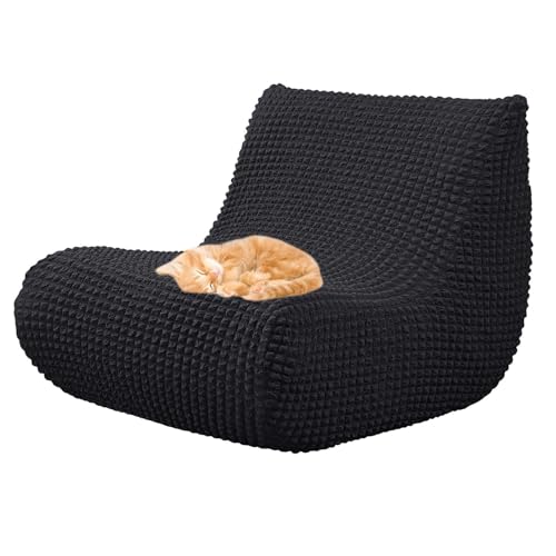 OwkHome Stretch-Sofabezug Mit Kariertem Design, Waschbarer Chaiselongue-Bezug for Sitzsäcke Im Innenbereich(Black) von OwkHome