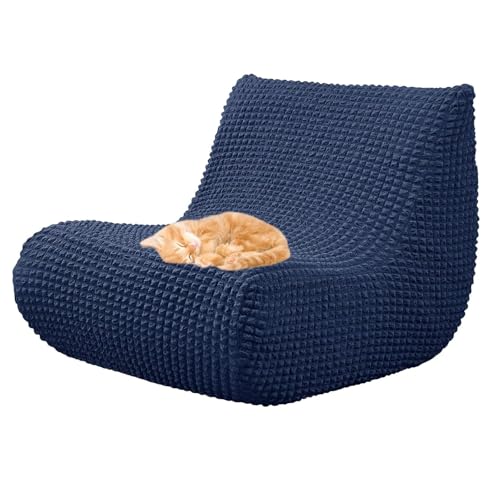 OwkHome Stretch-Sofabezug Mit Kariertem Design, Waschbarer Chaiselongue-Bezug for Sitzsäcke Im Innenbereich(Navy Blue) von OwkHome