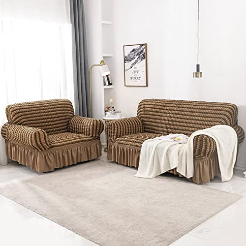 OwkHome Stretch-Sofabezug Mit Rock, Waschbar, rutschfest, Möbelschutz, Universelle Passform(Coffee,4 Seater(235-290cm)) von OwkHome