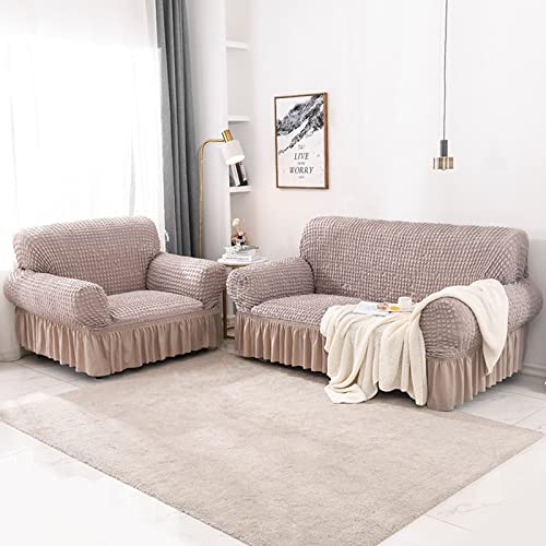 OwkHome Stretch-Sofabezug Mit Rock, Waschbar, rutschfest, Möbelschutz, Universelle Passform(Pink,4 Seater(235-290cm)) von OwkHome