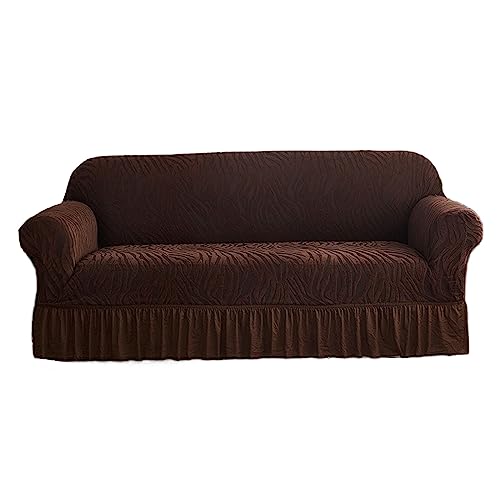 OwkHome Stretch-Sofabezug Mit Rock for 3-Kissen-Couches, Elastischer Möbelschutz(Coffee,1 Seater(90-140cm)) von OwkHome