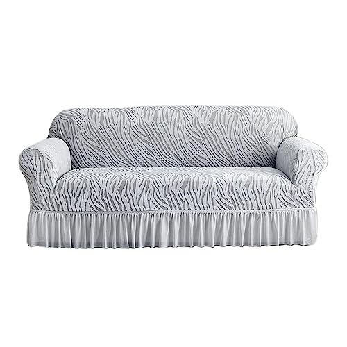 OwkHome Stretch-Sofabezug Mit Rock for 3-Kissen-Couches, Elastischer Möbelschutz(Light Grey,1 Seater(90-140cm)) von OwkHome