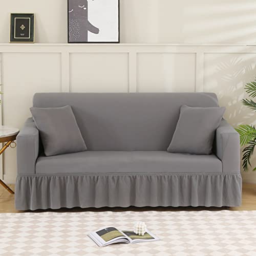 OwkHome Stretch-Sofabezug Mit Rockdesign, Waschbarer Möbelschutz(Light Grey,2 Seater (145-185cm)) von OwkHome