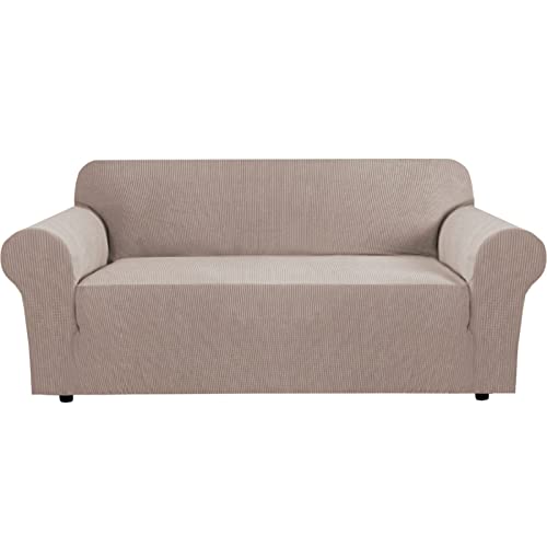 OwkHome Stretch-Sofabezug Mit Rutschfestem Bezug Und Haustierschutz, Elastischer Möbelschutz for Die Wohnzimmercouch(Khaki,2 Seater (48-68 inch)) von OwkHome