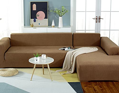 OwkHome Stretch-Sofabezug Mit Rutschfester Unterseite, Sofaschutz Aus Jacquard-Stoff for L-förmige Sofas(Coffee,4 Seater+4 Seater) von OwkHome