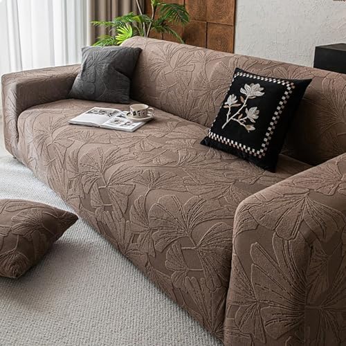 OwkHome Stretch-Sofabezug for 1-3-Sitzer-Couch, Möbelschutz Aus Jacquard-Stoff – Einfach Anzubringen Und Waschbar(Coffee,XLarge) von OwkHome
