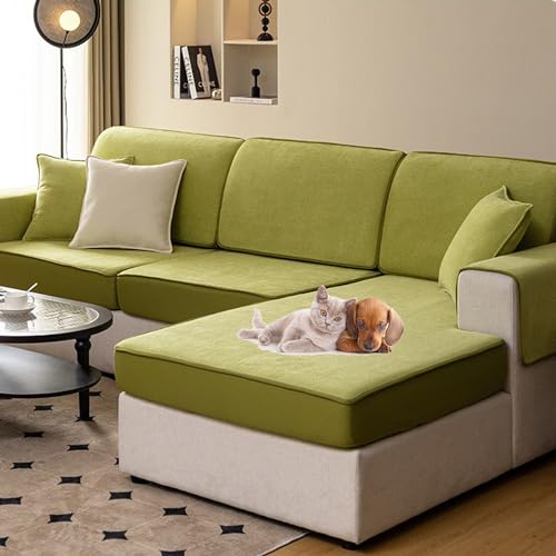 OwkHome Stretch-Sofabezug for Anbaucouch, Kratzfester Schonbezug for 2 3 4 Kissen, Waschbarer Chenille-Stoff(C,60 * 60CM) von OwkHome