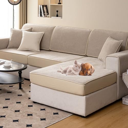 OwkHome Stretch-Sofabezug for Anbaucouch, Kratzfester Schonbezug for 2 3 4 Kissen, Waschbarer Chenille-Stoff(D,60 * 180CM) von OwkHome