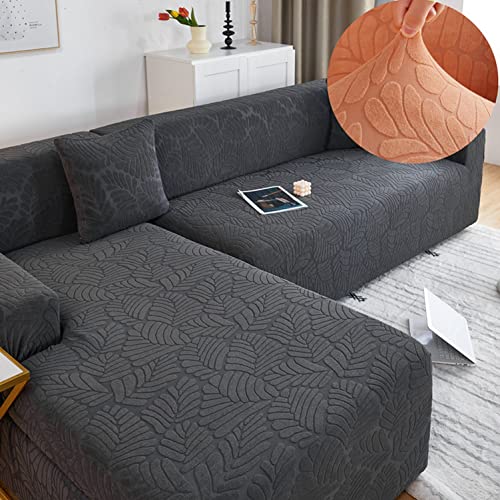 OwkHome Stretch-Sofabezug for L-förmige Sofas, Schutz for Anbaumöbel Mit Rutschfester Elastischer Unterseite, Bezug Aus Jacquard-Stoff(Black,4 Seater+4 Seater) von OwkHome