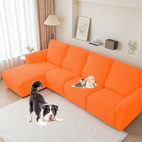 OwkHome Stretch-Sofabezug for Liegesofas Mit Rautenmuster for 1-3-Sitzer, Elastischer, Waschbarer Schonbezug(Orange,Chaise Lounge) von OwkHome