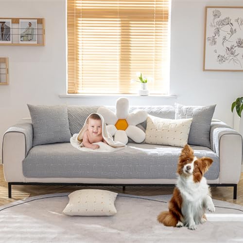 OwkHome Stretch-Sofabezug for Wohnzimmer, Waschbarer Couchbezug Mit Elastischer Unterseite, Rutschfester Sofaschutz for Haustiere(Graya,70 * 150cm/27.6 * 59in) von OwkHome