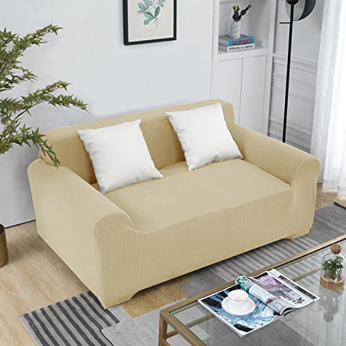 OwkHome Stretch-Strick-Jacquard-Sofa-Schonbezug, Waschbar, Haustierbeständig, Möbelschutz(Dark Beige,2 Seater 145-185cm) von OwkHome