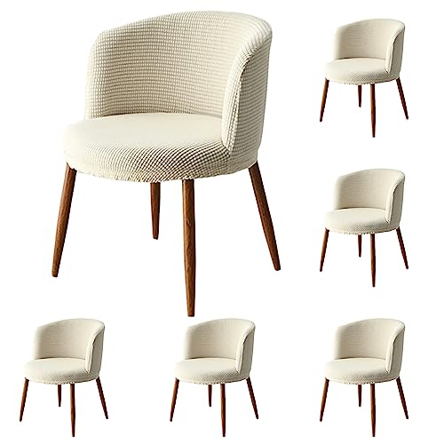 OwkHome Stretch-Stuhlbezug Mit Gebogener Rückenlehne, Niedriger Stuhl – Verdickter, Waschbarer Schonbezug for Zuhause, Bürodekoration(Beige 6pcs) von OwkHome