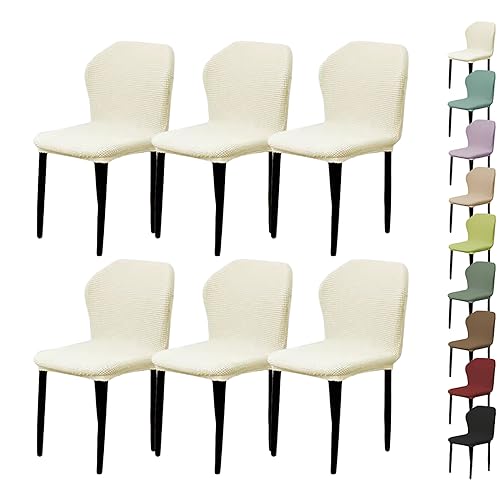 OwkHome Stretch-Stuhlbezug Mit Karomuster, Jacquard-Muster, Universeller Schutz for Die Gebogene Rückenlehne, for Esszimmer, Partydekoration(Beige 6pcs) von OwkHome