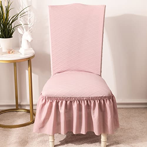 OwkHome Stretch-Stuhlhussen Mit Rüschenrock, Universelle Abnehmbare Küchensitzbezüge(Pink,6PCS) von OwkHome