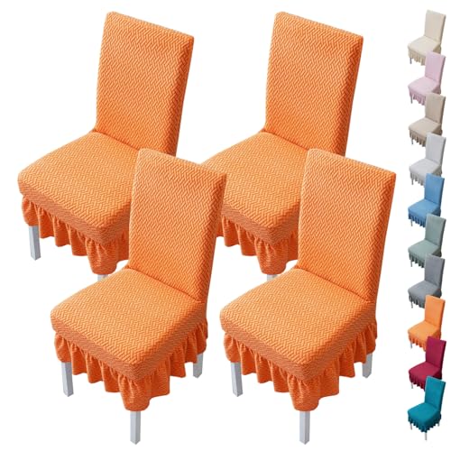 OwkHome Stretch-Stuhlhussen-Set „Parson“ Mit Abnehmbarem Rock, Waschbare Schonbezüge for Esszimmer Und Bankett(C,6Pcs) von OwkHome